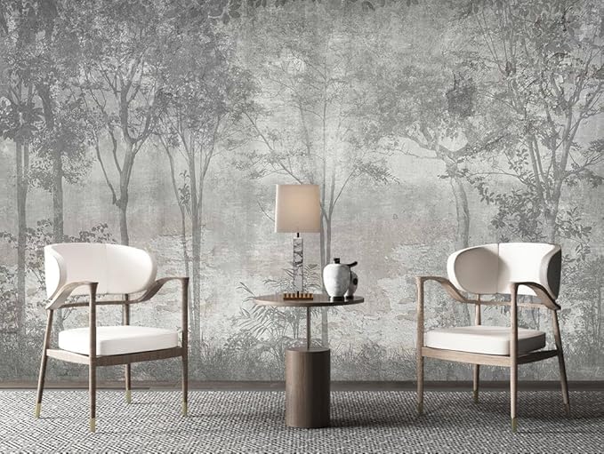 WFBHUA-Vintage Forest Wall Mural Peel and Stick Grey Woods Self Adhesive Wallpaper Mural for Living Room Bedroom 137"x100"