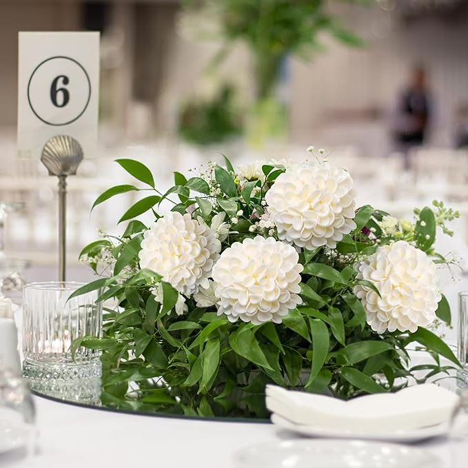 Artificial Flowers, 50pcs Realistic Artificial Rose for DIY Wedding Bouquets Centerpieces Arrangements, Cream Dahlia Flowers with Stem for Bridal Shower Party Home Decorations