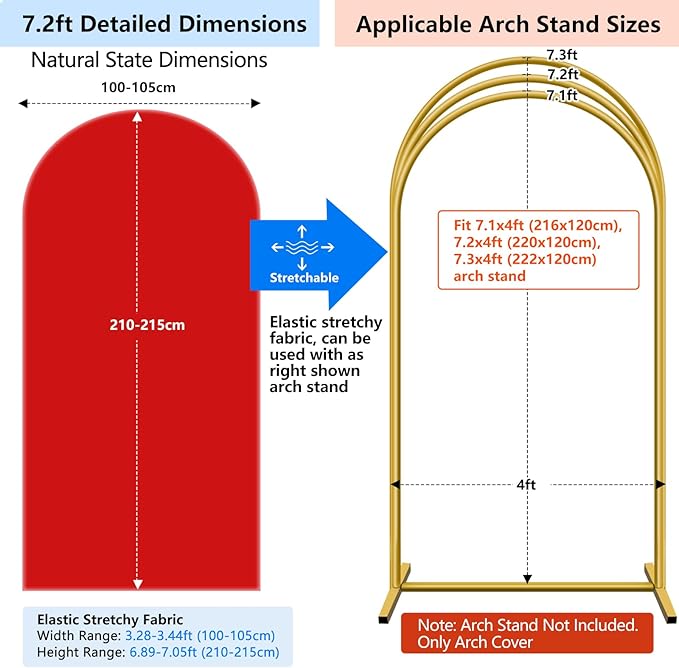 HEMMOTOP Red Arch Cover 7.2 ft (No Arch Stand), Spandex Wedding Balloon Stretchy Arch Backdrop for Christmas, New Year, Photo, Party, Ceremony, Birthday, Baby Shower, Anniversary Decoration