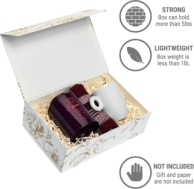 Luxury Keepsake Gift Box 3-Pack | Gold Floral Decorative Boxes with Magnetic Lids for Presents, Wedding Memory Box, and Bridal Gifts. 11.5" x 7.5" x 3.5"