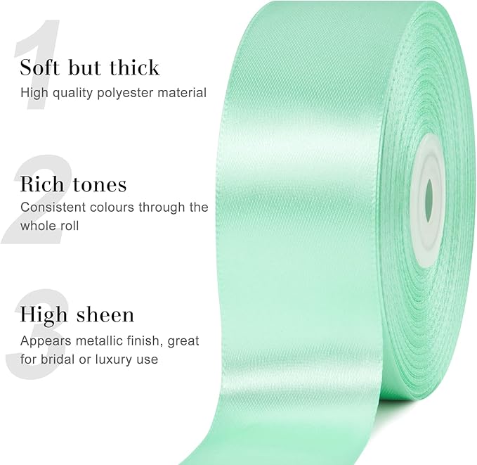 1-1/2 Inches 50 Yards Mint Green Satin Ribbon, Solid Fabric Ribbon Roll for Flower Bouquets, Gift Wrapping, Wedding, Handmade Crafts