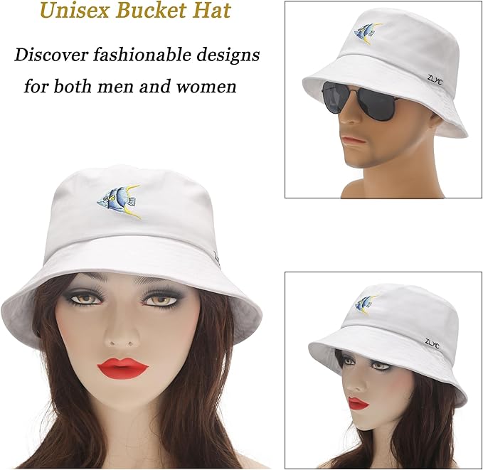 ZLYC Unisex Fashion Embroidered Bucket Hat Summer Fisherman Cap for Men Women