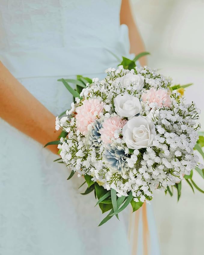 24Pcs Babys Breath Artificial Flowers Bulk, 11inch Fake Baby Breath Flowers White Faux Gypsophila Real Touch Flowers for Outdoors Wedding DIY Bouquet Arrangement Party Home Table Decor