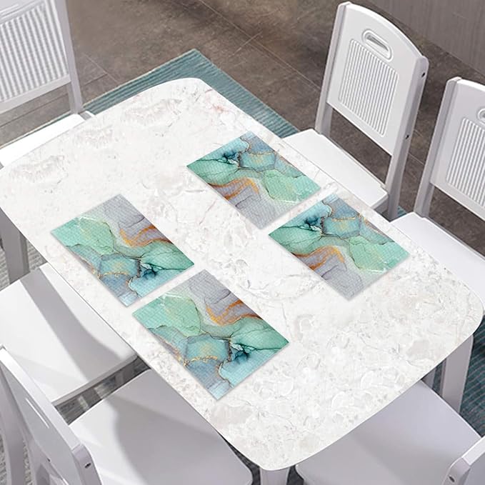 Placemats Set of 4-12x18in Waterproof Oilproof Heat Resistant Marble Pattern Table Mats, Easy Clean Wipeable Non-Slip for Kitchen Dining Outdoor Party Picnic Table Decoration