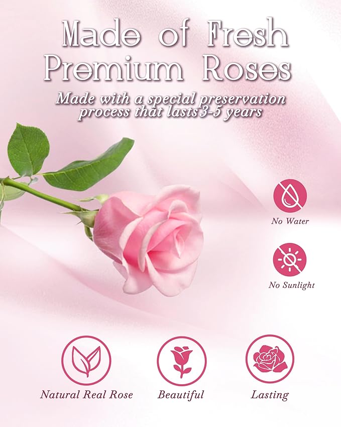 HVY Preserved Flowers Gifts for Her,Preserved Rose Bouquet in Glass Dome,Forever Flowers Fresh Bouquet Present for Women Mothers Day Birthday Gifts for Mom Wife Grandma,Pink Real Rose