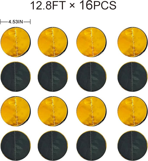 205Ft Black Gold Party Decorations Circle Dot Garland Backdrop Black Tissue Paper Gold Foil Polka Dot Streamer for Graduation Birthday Anniversary Halloween Christmas Holiday New Year Party Supplies