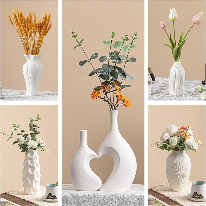 Sculptural Lily Vase - White Matte Ceramic with Ruffled Rim & Wave Texture, 10.2" Unique Flower Vase for Pampas Grass/Centerpieces, Decorative Vase for Living Room/Office, Ideal Gift for Art Lovers