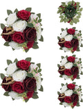 BLOSMON Artificial Flowers Ball Wedding Centerpieces 6 Pcs Burgundy Rose Artificial Flower Center Pieces Decoration for Table Silk Kissing Ball Faux Floral Bouquet Arrangements Home Party DIY Decor
