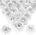100pcs Stemless White Fake Foam Roses with Silver Glitter, 2.56" Artificial Roses for DIY Craft Baby Shower Centerpieces Wedding Flower Decor (White)