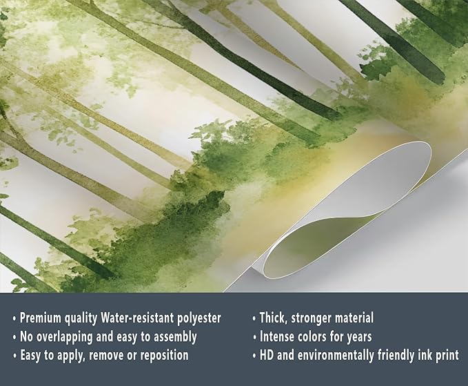 Watercolor Forest Wall Mural, Minimalist Forest Scene 3D Wall Murals, Nordic Nature Wallpaper Mural, for Living Room Bedroom Large Wallpaper Indoor Decor 118" W x 82.6 "H