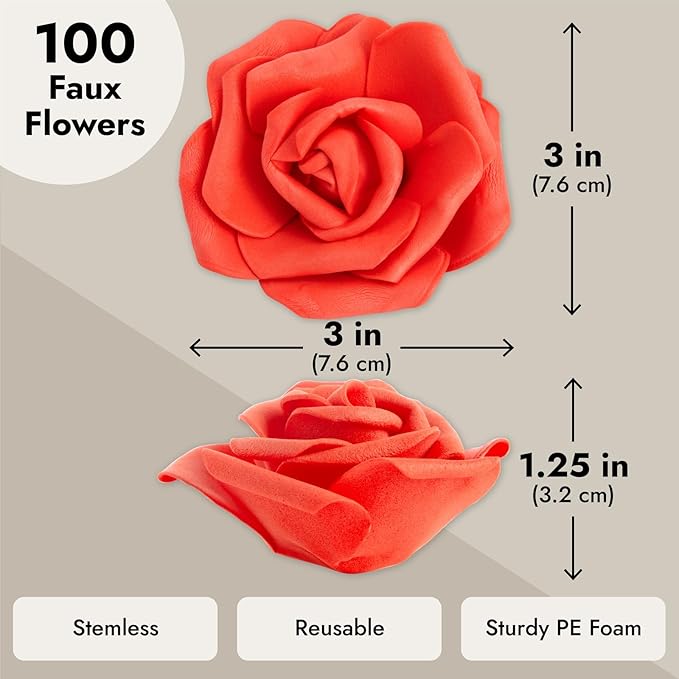 Juvale Artificial Carnations - Wedding Decor & Centerpiece Table Decorations - Artificial Flowers Bulk & Bridal Bouquet - Faux Flowers for Vase & Floral Decorations - 100 Pack, 3 in Dia, Red