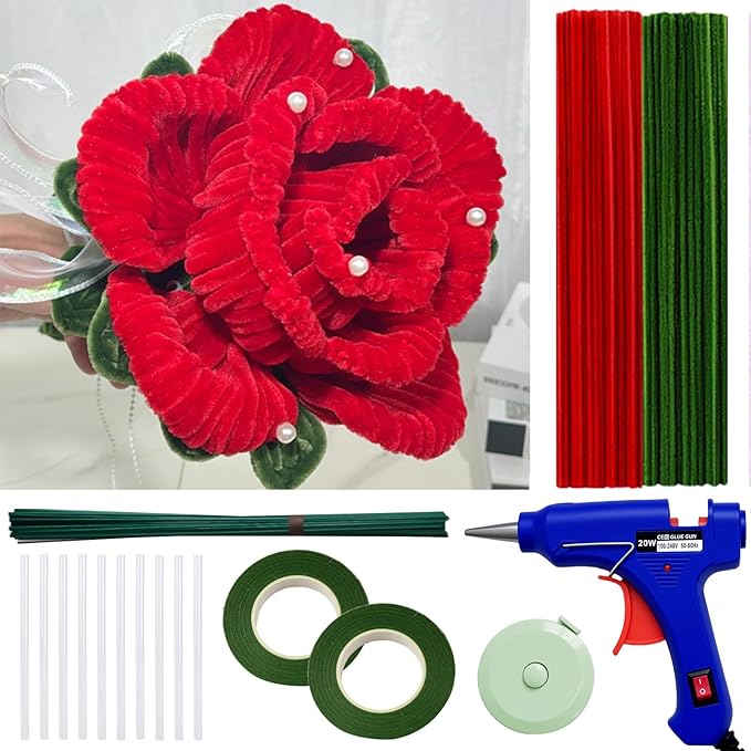 500 Pcs Pipe Cleaners for Crafts – 2 Colors Chenille Stems with Glue Guns & Tape Measure – Perfect for DIY Projects, Holiday & Room Decorations, Arts and Crafts Activities (Red, 12in x 8mm)