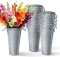 Plexon 9" Tall Galvanized Metal Vase for Flowers, Metal Flower Container with Handles, Farmhouse French Tin Vases for Flowers Ideal for Sparkler Bucket Wedding Home Decor, Set of 12