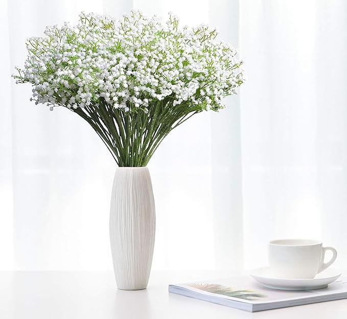 JIFTOK Babys Breath Artificial Flowers, 100 Pcs Fake Flowers Gypsophila Bouquet Fall Flowers Artificial for Decoration, Real Touch Silk Flower for Wedding Christmas DIY Party Home Garden Office(White)