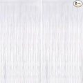 Keyali 2 Pack 3.3 * 8.3 ft Foil Curtain Metallic Tinsel Fringe Curtains Photo Booth Props Backdrop for Birthday Wedding Engagement Baby Shower Christmas Holiday Celebration Party，White