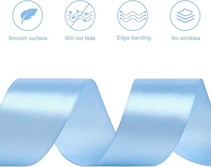 1-1/2 Inches 50 Yards Sky Blue Satin Ribbon, Solid Fabric Ribbon Roll for Flower Bouquets, Gift Wrapping, Wedding, Handmade Crafts