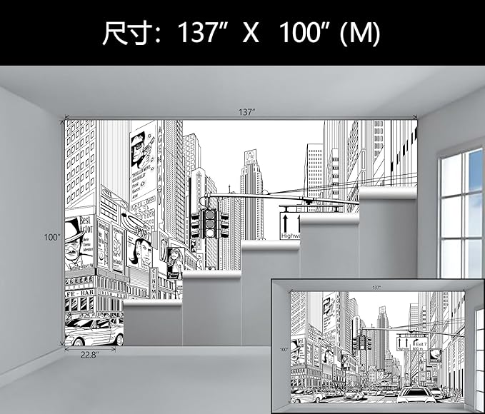 WFBHUA-Black and White City Wallpaper Peel and Stick New York Landscape Self Adhesive Wall Mural for Living Room Bathroom Bedroom 137"x100"