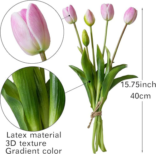 15pcs Artificial Tulips Flowers, Real Touch Latex Bouquet, Fake Tulips for Office Wedding Party Home Kitchen Garden Decoration-B Baby Pink