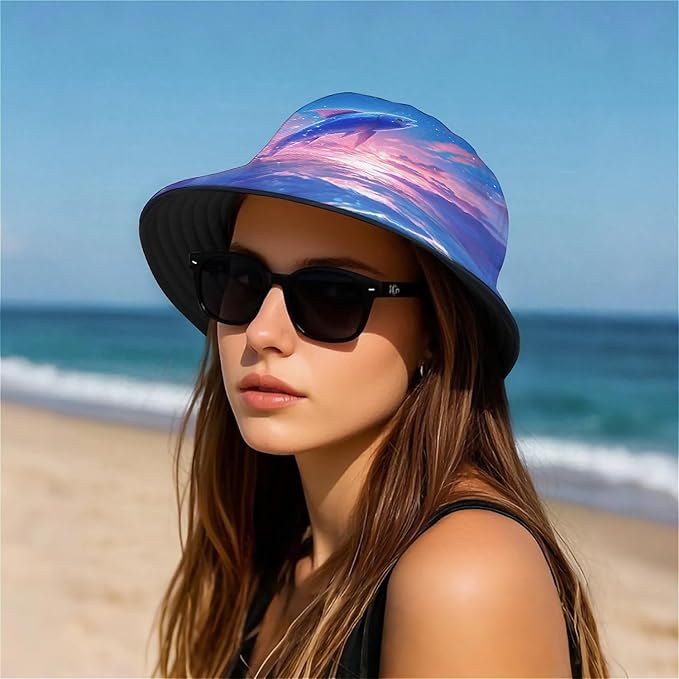Bucket Hat for Women Men Unisex Sun Cap Packable Outdoor Fisherman Hat Headwear,Reversible Double-Side-Wear