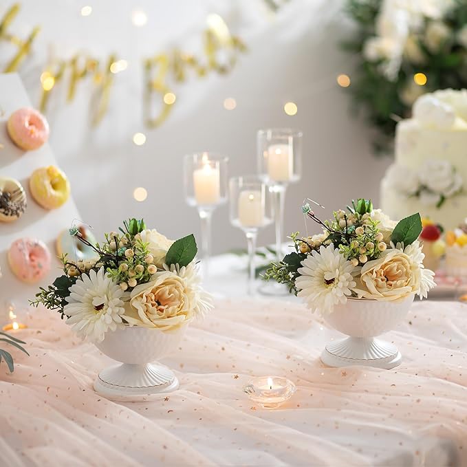 Sziqiqi White Urn Vase for Flowers - Wedding Table Decoration Centrepieces Set of 10 Vintage Metal Vases for Artificial Flowers Small Hammered Vase for Birthday Party Christmas Anniversary