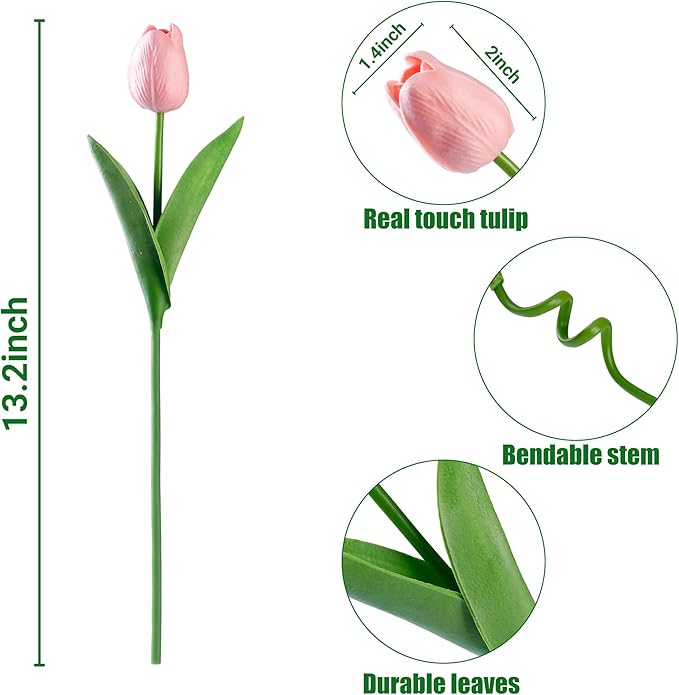 Sggvecsy 15 Pcs Fake Tulips Artificial Flowers Real Touch PU Faux Flowers Tulip Stems for Wedding Spring Bouquet Floral Arrangement Home Party Office Decorations for Mother's Day (Milk Pink)