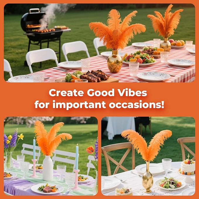 Piokio 20 pcs Orange Ostrich Feathers Plumes 6-8 inch(15-20 cm) Bulk for DIY Handmade Artwork and DIY Clothes, Feather Pens, Dream Catcher, Table Decoration.