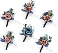 Ling's moment Boutonniere for Men, 6pcs Groom Groomsmen Boutonniere, Artificial Flowers for Wedding Decor/Prom/Homecoming, etc.Navy Blue & Pink
