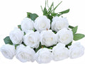 12pcs Roses Artificial Flowers White Silk Roses with Long Stems Fake Flowers for Wedding Bouquet Centerpices Decorations Party Bridal Baby Shower Home Decor