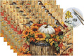 PVC Placemats Set of 6 Wipeable Table Mats Washable Heat Resistant Non Slip Vinyl Dining Table Mat for Kitchen Indoor Outdoor Patio Farmhouse Place Mats Retro Wooden Fall Bird Decorative
