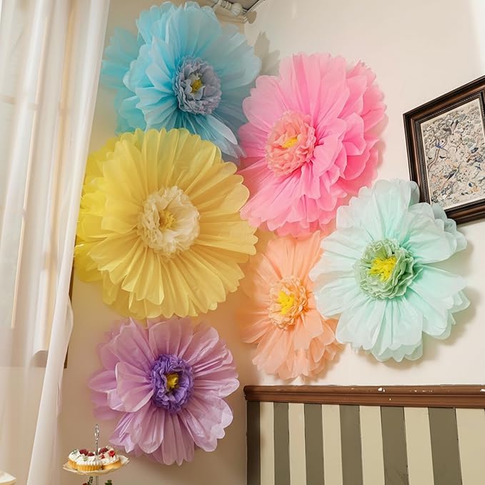Giegxin 6 Pcs 31.5" 24" Pastel Giant Paper Flowers Extra Large Pink Floral Tissue Paper Flowers Pastel Floral Decoration for Christmas Mexican Fiesta Wall Wedding Bridal Shower Birthday Decor