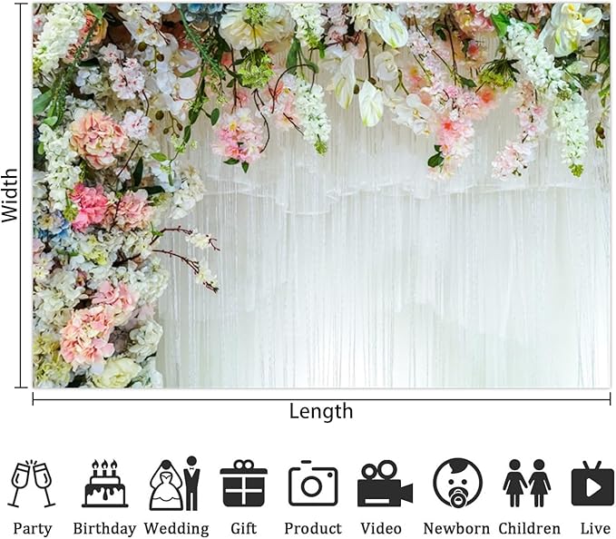 Leowefowa White Flower Wall Backdrop for Wedding Decor Romantic Pink Roses Floral Wall Photography Background for Wedding Birthday Party Banner Decorations Backdrop Photo Booth Props 12x8ft Vinyl