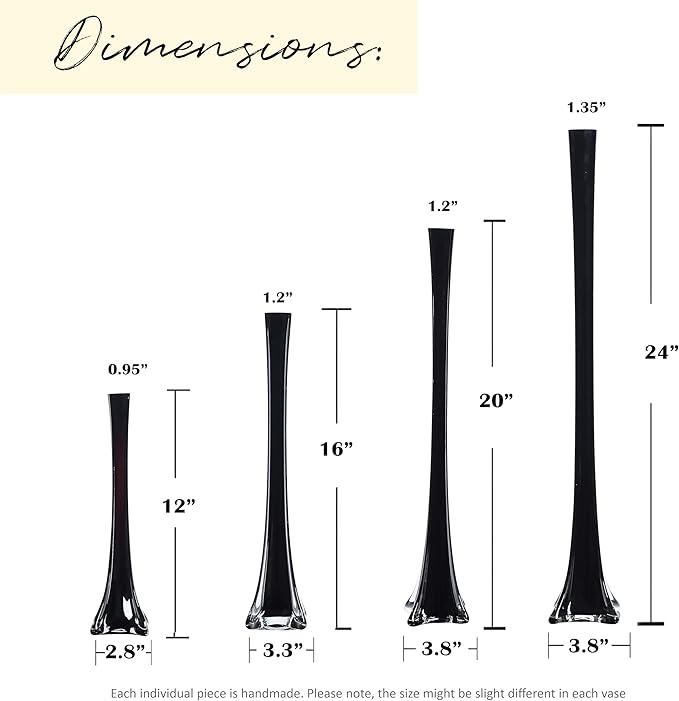 Craft And Party, Pack of 12, Eiffel Tower Vases Centerpiece for Flower, Wedding, Decoration. (16", Black)