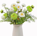Fake Flowers Artificial Daisy Flowers Daisies and Kiku Flowers Chrysanthemum Bouquet with Rosemary Sprigs for Florals Arrangements Table Centerpieces Spring Flower Decor (White & Green)