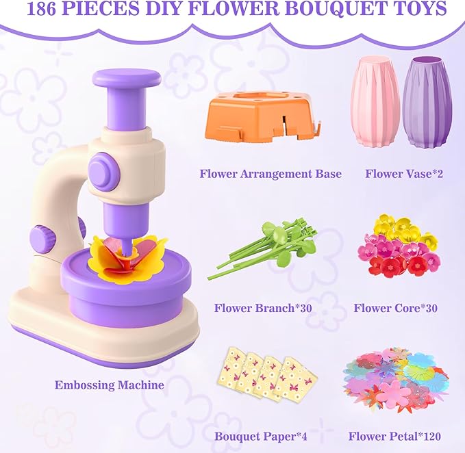 SANANT Fabric Flower Bouquets Toys, DIY Arts and Crafts Toys for Kids 4-8, Making Kit Build Own Bouquet, DIY Educational Activities Flower Making Kit Toys for Toddlers, Birthday Gifts for Girls