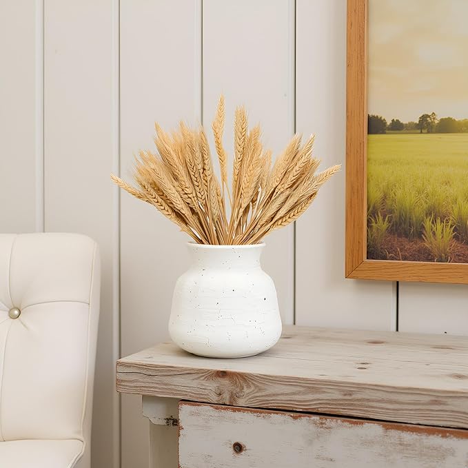 Rustic Farmhouse Ceramic Vase Home Decor,Handmade Vintage Stoneware Clay Pottery Terracotta Textured for Modern Farmhouse, Living Room, Office Desk Table Shelf(Beige White) 6IN