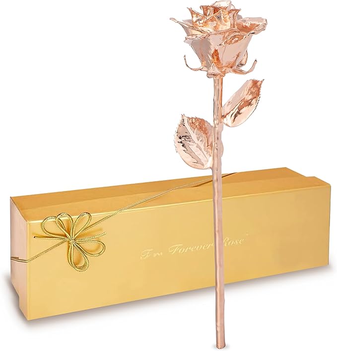 Forever Rose Real Rose Dipped in Rose Gold, Handcrafted Preserved Rose in Luxury Gold Gift Box, Romantic Gift for Her, Elegant Keepsake for Anniversary, Birthday, or Any Special Occasion