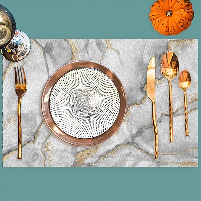 Marble Modern Texture Grey Placemats Set of 4 PVC Vinyl Non Slip Table Mats Waterproof Heat Resistant Place Mats Washable Wipeable Dining Table Mat for Kitchen Party Indoor Outdoor Decorative