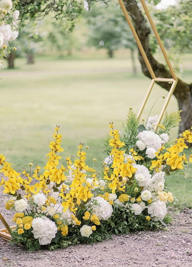 6PCS Yellow Delphinium Artificial Flower Lifelike Silk Larkspur Flowers Plant 35.43" Long Stem Blossoms Fake Flowers for Tall Vase Floral Arrangements Home Table Wedding Decor(Yellow)