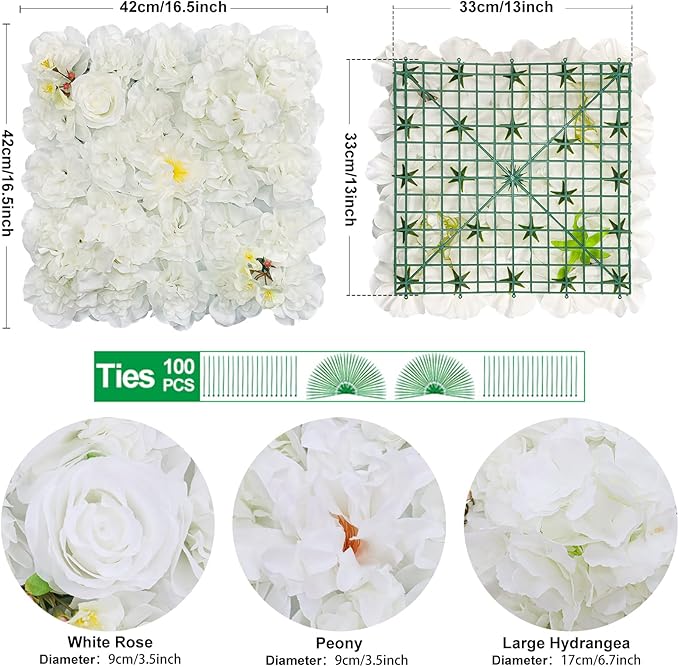 Flower Wall Backdrop 9pcs 16.5x16.5 Inch Flower Wall Decor Artificial Floral Wall Panel Ideal for Wedding Celebrations, Festive Party Birthday Backdrops and Elegant Home Decor