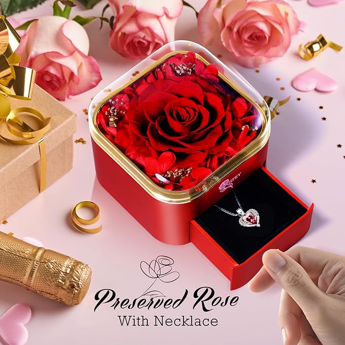 Christmas Birthday Gifts for Women,Preserved Real Rose with Necklaces, for Her,Eternal Rose Xmas Gifts for Mom Wife Girlfreind on Anniversary Valentines Birthday Wedding Gifts