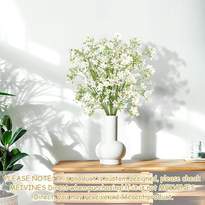 Artificial Flowers 8PCS Silk Flowers with Long Stems, Fake Flowers Bulk Fake Babys Breath, White Flowers for Tall Vase Outdoor Garden Wedding Party Home Table Centerpiece Winter