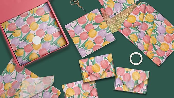 Pro Supply Global Tulips Printed Tissue Paper for Gift Bags or Boxes and Wrapping - Spring Floral Bulk Decorative Art Tissue Paper for Packaging and Gifting | 24 Sheets 20" x 30"