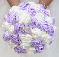 Bridal Wedding Bouquet Round Bling Brooch Bouquet Throw Toss Artificial Rose Flower Bunch for Bride Bridesmaid Wedding Quinceanera(Light Purple & Ivory, 9.8")