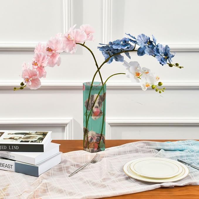 Flower Vase Clear Plastic Cylinder Vases Decor for Centerpieces Home Storage Office Weddings Pink Glasses Cats Dogs and Bubbles 11.8 x 3.9 in