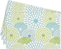 Cotton Linen Waterproof Placemats Set of 4, Blue Teal Flowers Dining Mat Boho Table Mats Decor Fabric for Kitchen Dinner Coffee Shop Table, Indoor/Outdoor Washable Wipeable Placemat -N022