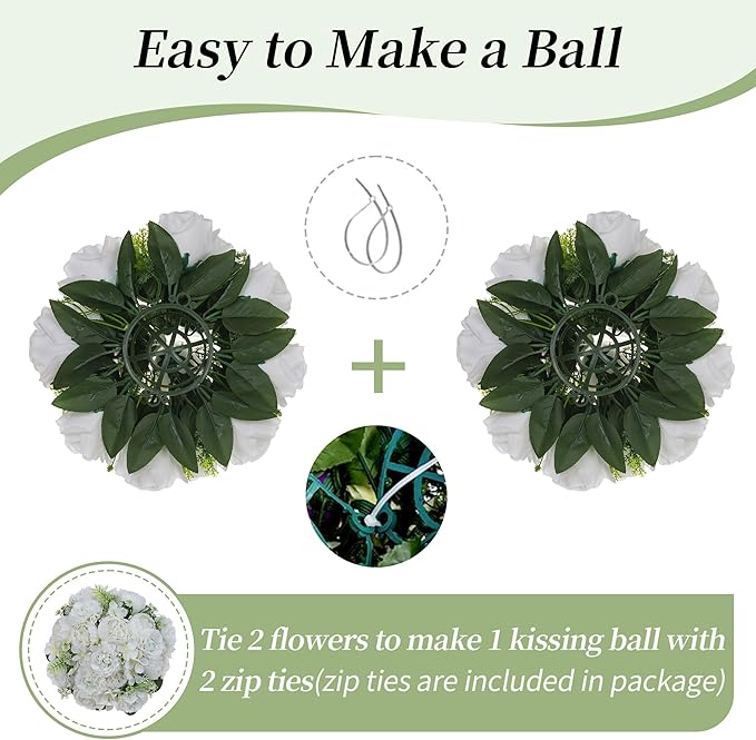 BLOSMON White Peony Flower Balls: 10pc 9.5 Inch Artificial Peonies Floral Arrangement Bouquet Wedding Centerpieces Decoration - Fake Silk Kissing Ball Center Piece Home Party Baby Shower Decor