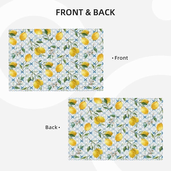 Lemon Linen Placemats Set of 6 Summer Fruit Print Heat Resistant Table Mats for Home Party Indoor Holiday Kitchen Dining Room Decor 12 x 18 Inch