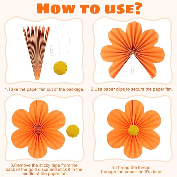 Pink and Orange Party Decorations Paper Flowers Decorations for Wall Classroom Paper Fans Floral Backdrop Flower Wall Decor Pack of 9 Pink Orange