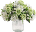 4 Bunches Green Peony Artificial Flowers for Decoration Faux Rose Fake Bouquet Silk Arrangements Table Centerpiece for Vase Cake Topper Bridal Baby Shower