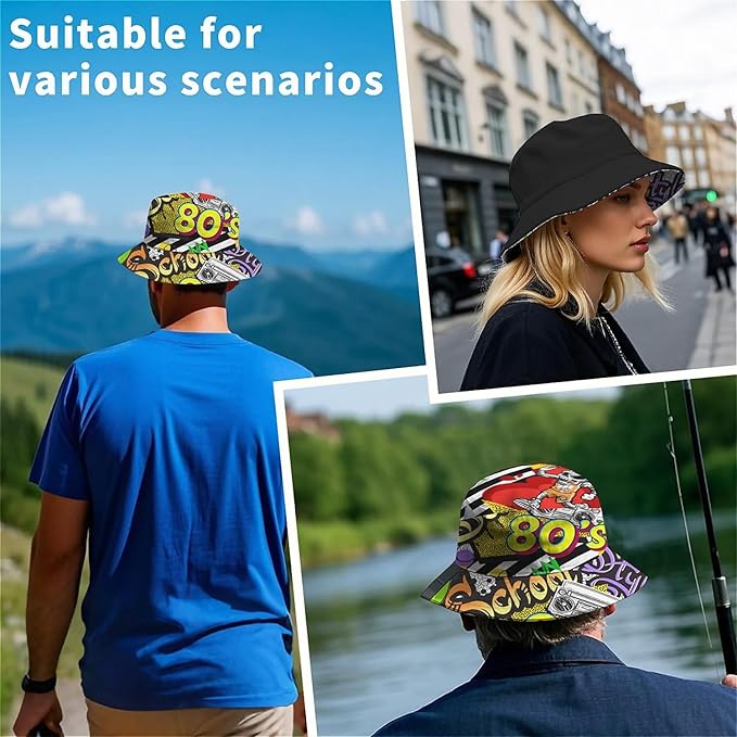 Bucket Hat for Women Men Unisex Sun Cap Packable Outdoor Fisherman Hat Headwear,Reversible Double-Side-Wear